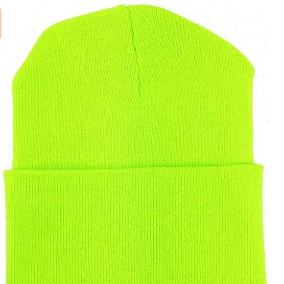 NEON GREEN SLOUCHY BEANIE CUFFED RIB KNIT HAT - Picture 3 of 5